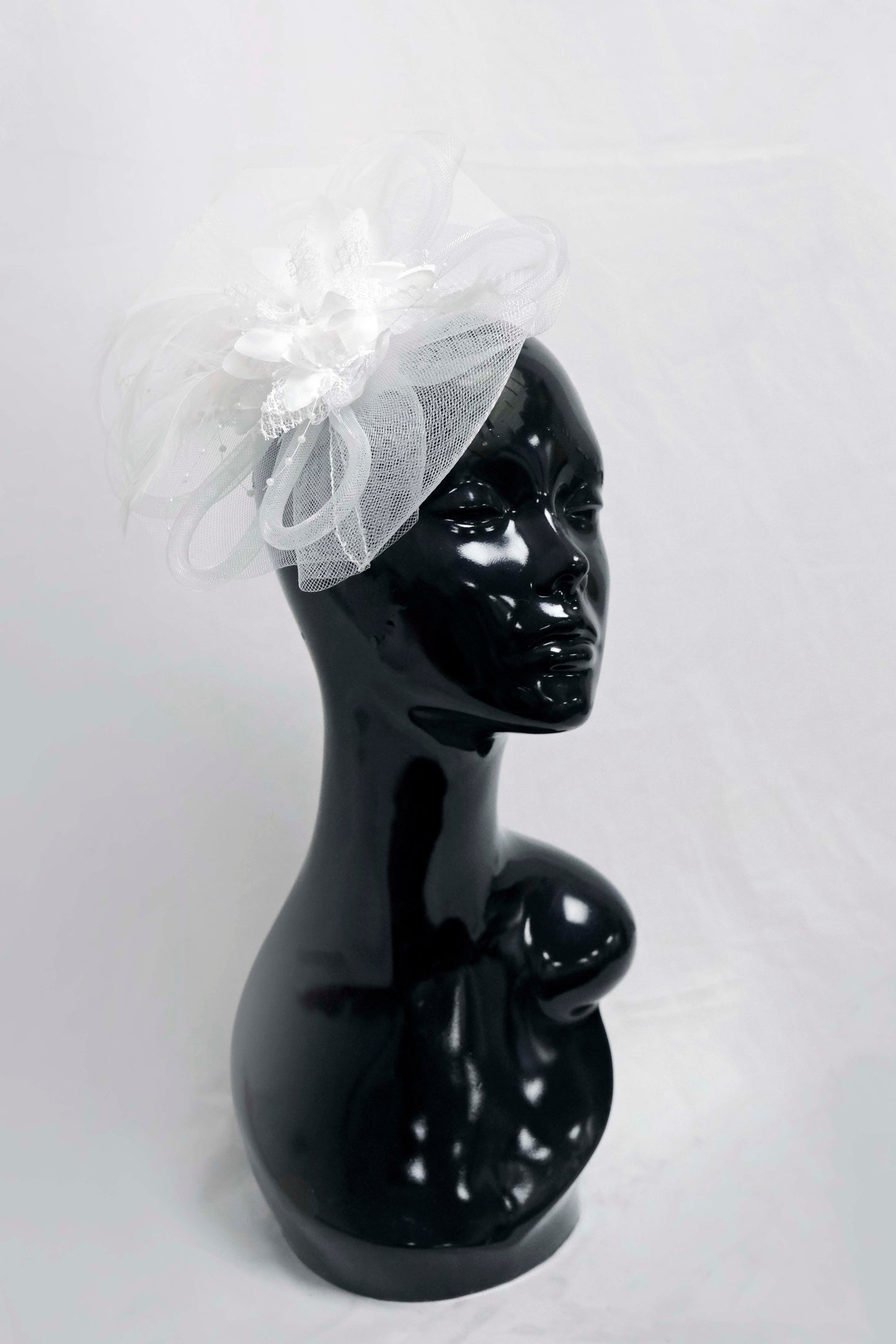 White Flower Net Fascinator Weddings Ascot Hatinator Races