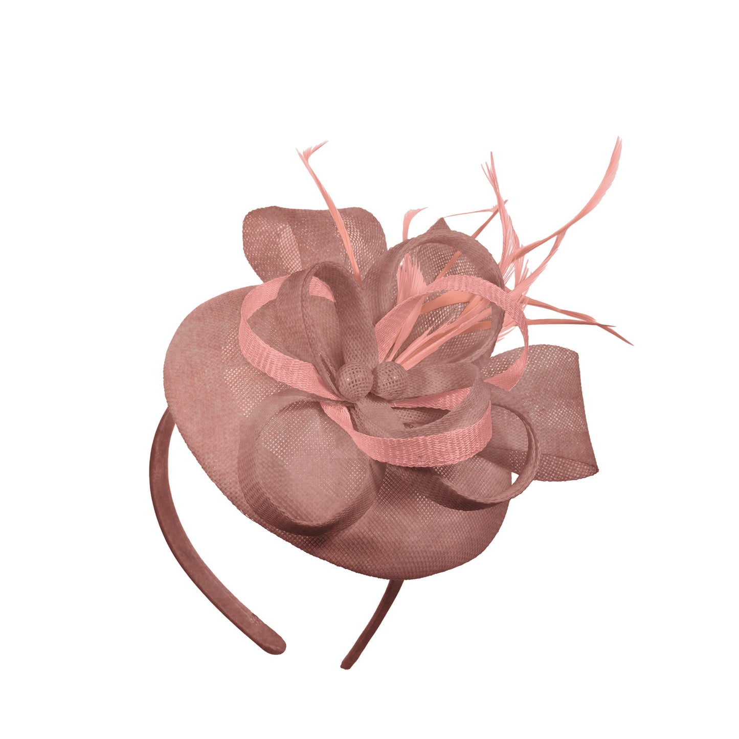 Dusty Pink Peach Mix Round Pillbox Bow Sinamay Headband Fascinator Weddings Ascot Hatinator Races