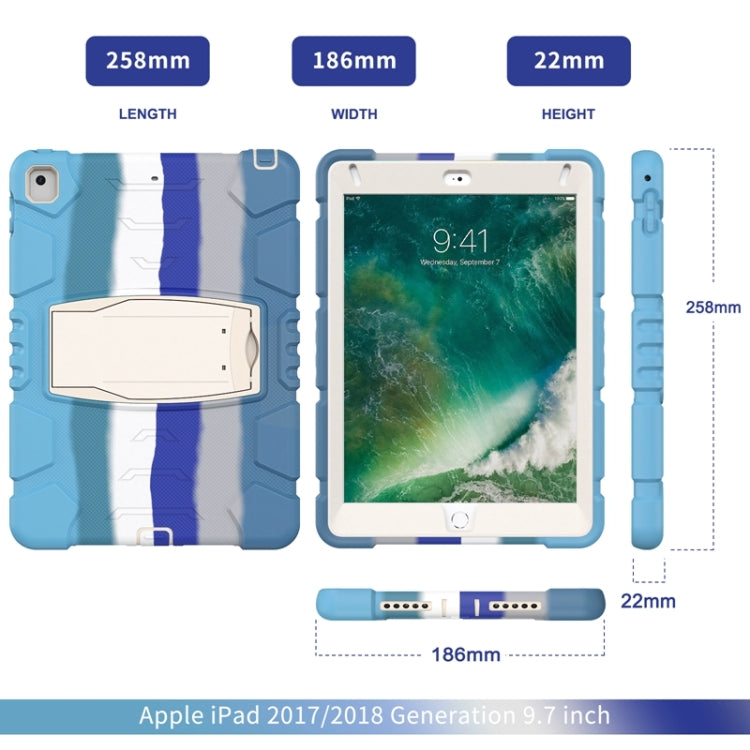 3-Layer Protection Screen Frame + PC + Silicone Shockproof Combination Case with Holder For iPad 9.7 (2018) / (2017) / Air 2 / Pro 9.7(Colorful Blue)