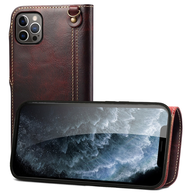 Denior Oil Wax Cowhide Magnetic Button Genuine Leather Case, For iPhone 14 Pro Max, For iPhone 14 Pro, For iPhone 14, For iPhone 14 Plus, For iPhone 13 Pro Max, For iPhone 13 Pro