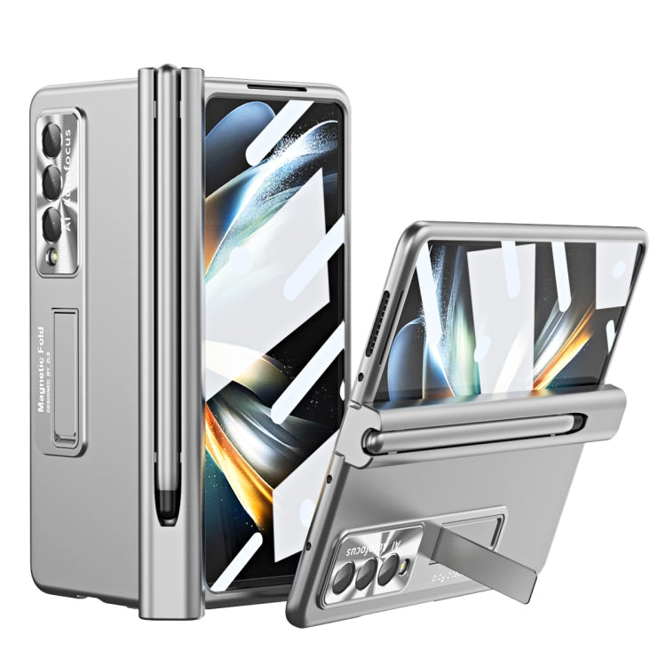 Electroplating Corrugated Hinge Folding Phone Case with Pen Slot, For Samsung Galaxy Z Fold3 5G, For Samsung Galaxy Z Fold4