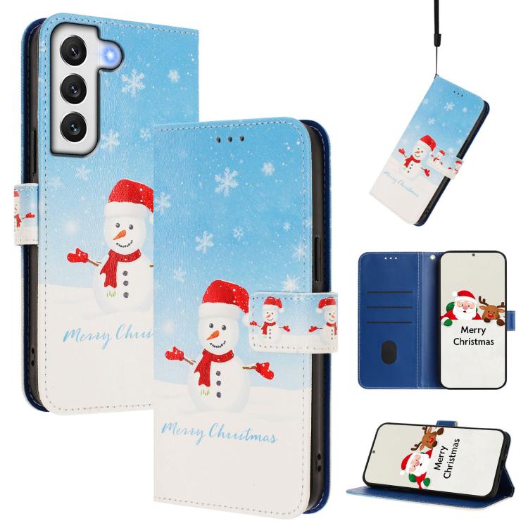 Christmas Series Buckle Leather Phone Case with Hand Strap, For Samsung Galaxy S22 5G
