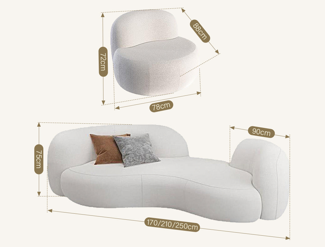 Elara Modern Curved Two Seater, Three Seater Sofa, Boucle