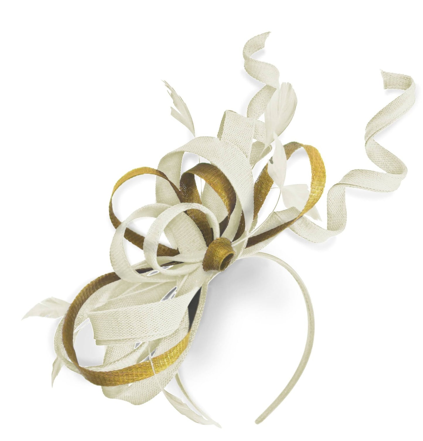 Caprilite Cream Ivory and Gold Wedding Swirl Fascinator Headband Alice Band Ascot Races Loop Net