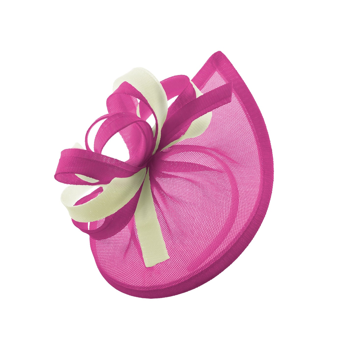 Caprilite Vegan MoonMix Hoop Fascinator Hat on Headband Wedding Ascot Races Bespoke Sinamay Disc - Fuchsia Cream