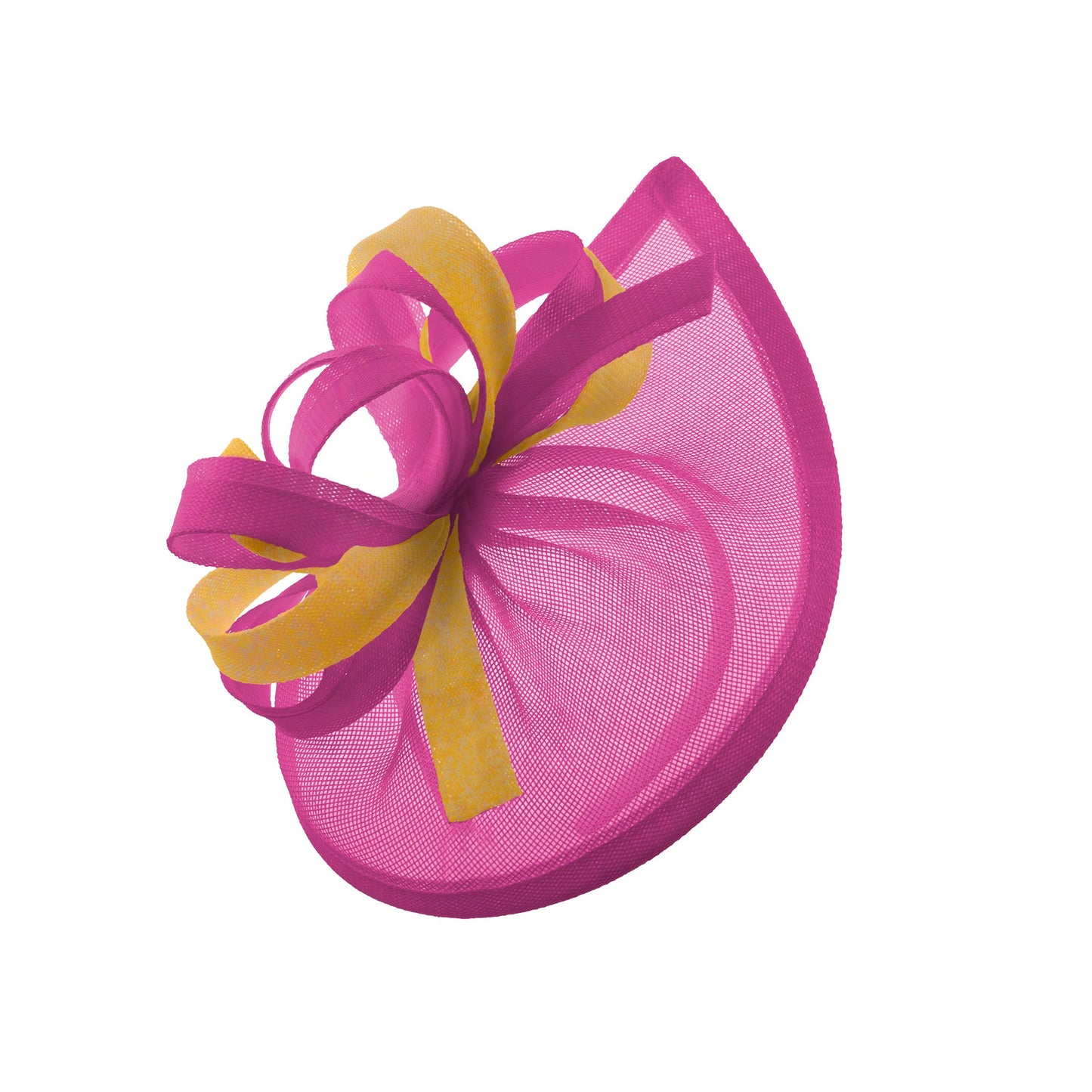 Caprilite Vegan MoonMix Hoop Fascinator Hat on Headband Wedding Ascot Races Bespoke Sinamay Disc - Fuchsia Gold