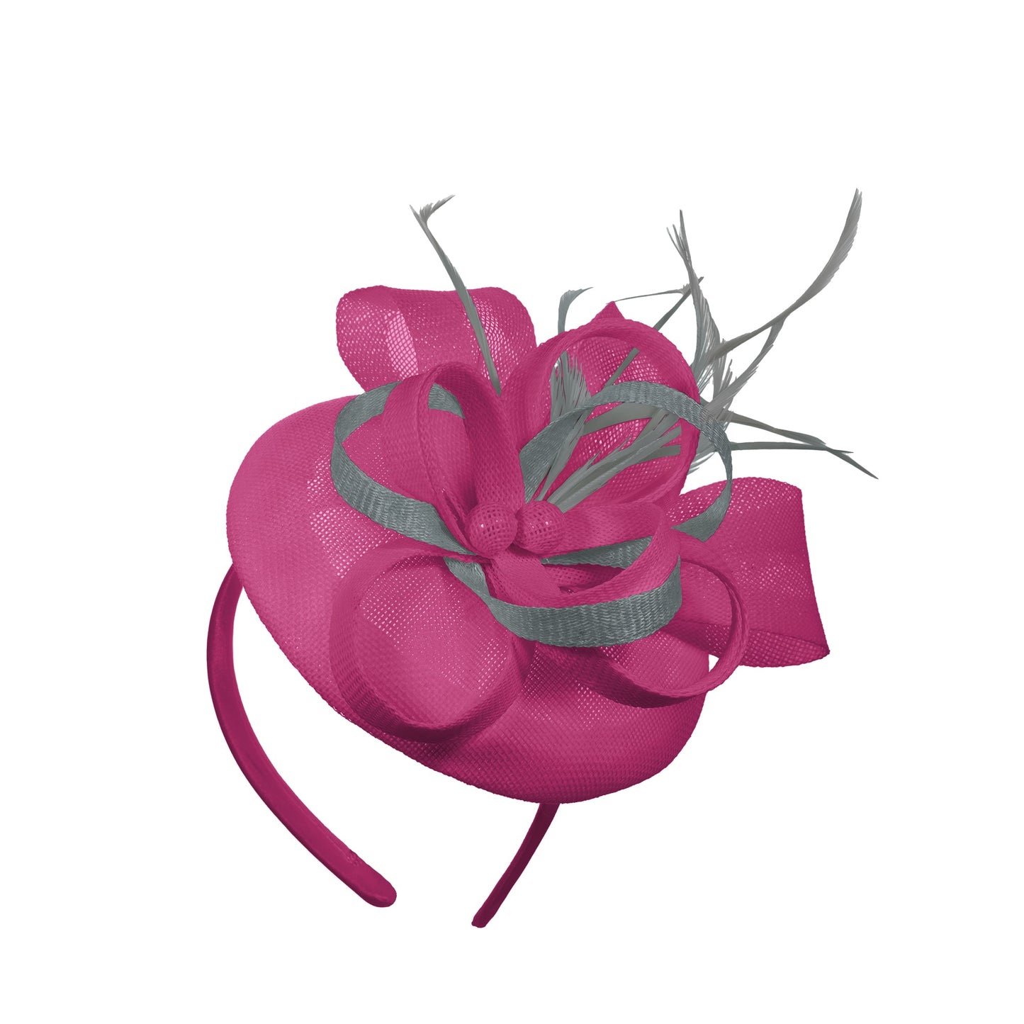 Fuchsia Silver Mix Round Pillbox Bow Sinamay Headband Fascinator Weddings Ascot Hatinator Races