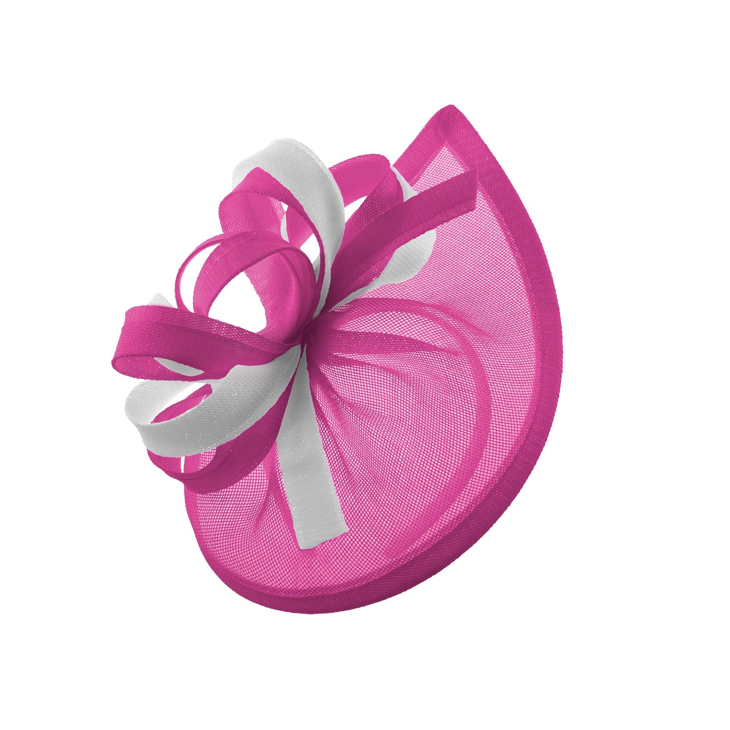 Caprilite Vegan MoonMix Hoop Fascinator Hat on Headband Wedding Ascot Races Bespoke Sinamay Disc - Fuchsia White