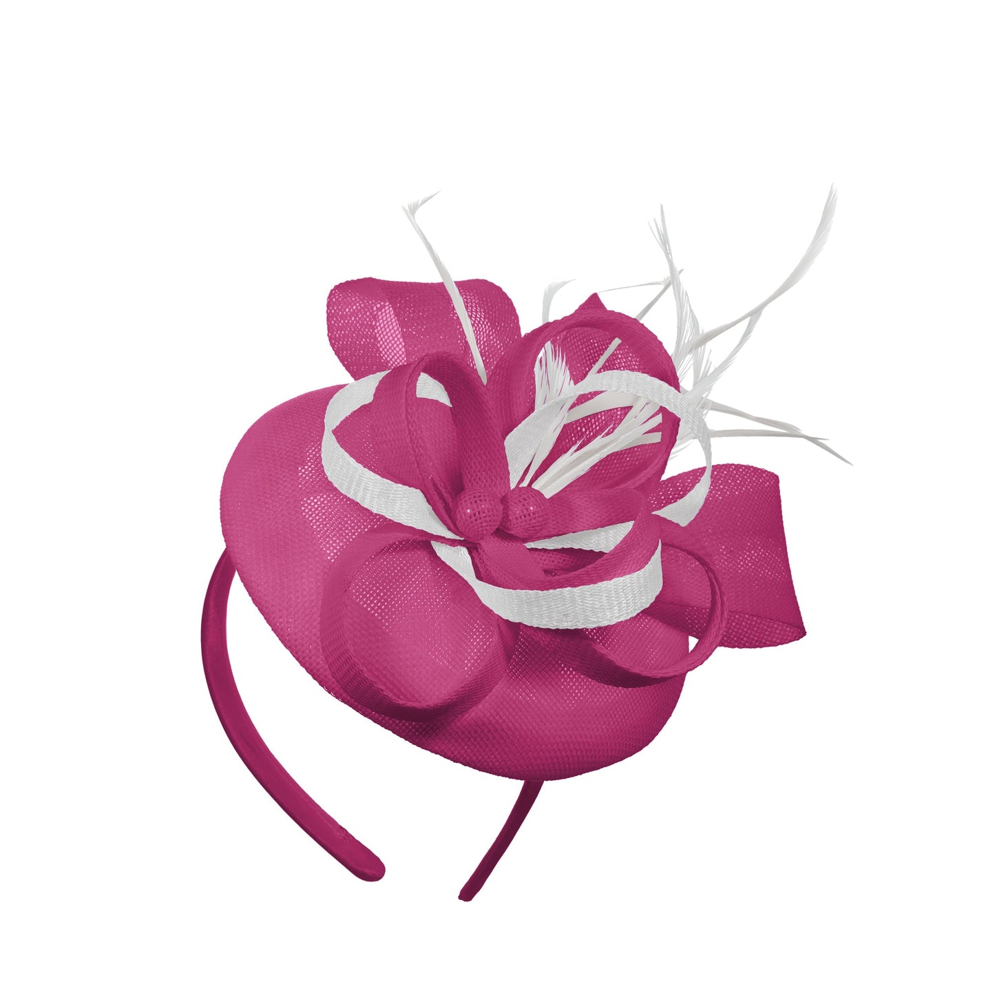 Fuchsia White Mix Round Pillbox Bow Sinamay Headband Fascinator Weddings Ascot Hatinator Races