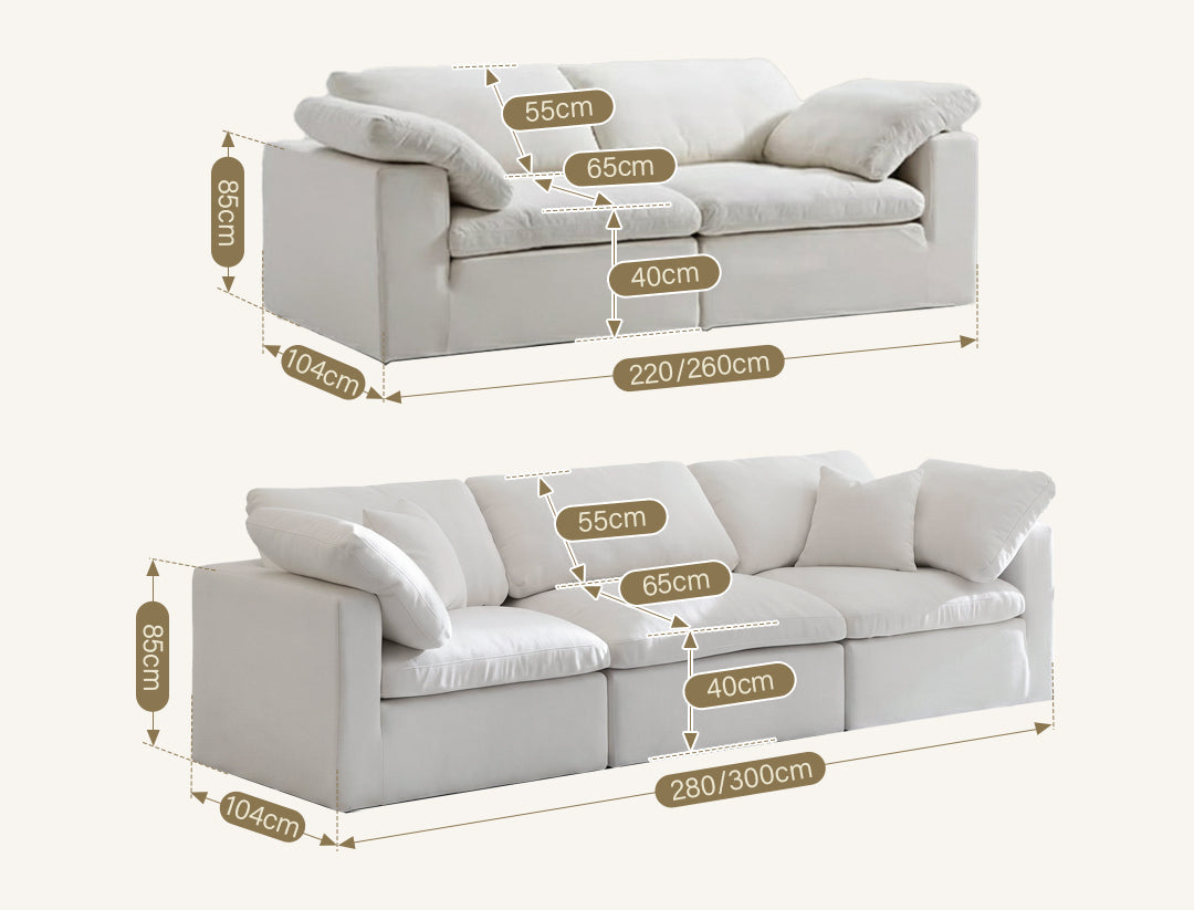 Farid Two Seater, Three Seater Sofa, Modular Sofa, White Linen