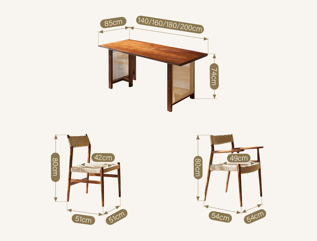 Fuchs Dining Table, Solid Wood & Rattan, Dark Oak