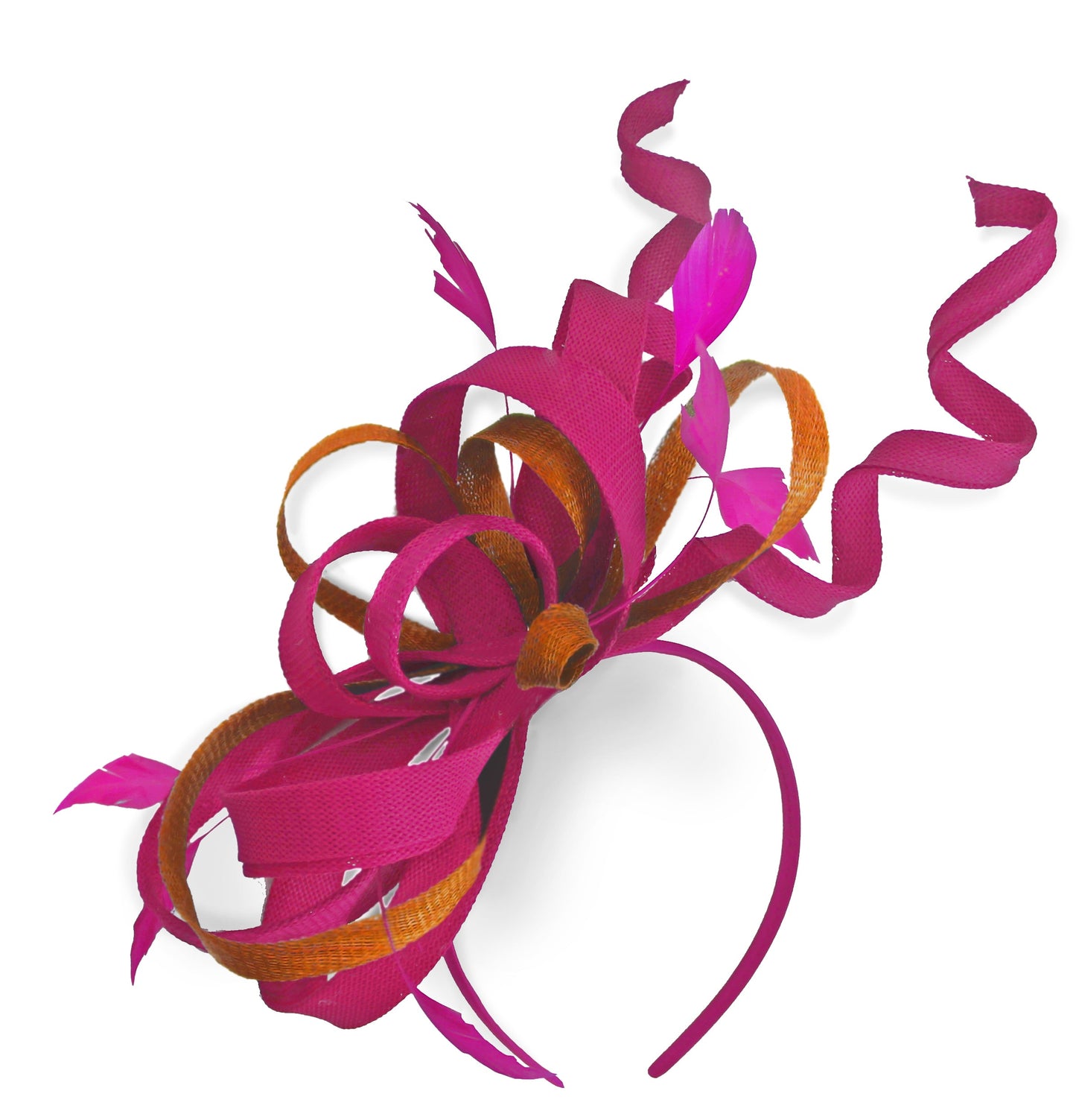 Caprilite Fuchsia Hot Pink and Burnt Orange Wedding Swirl Fascinator Headband Alice Band Ascot Races Loop Net