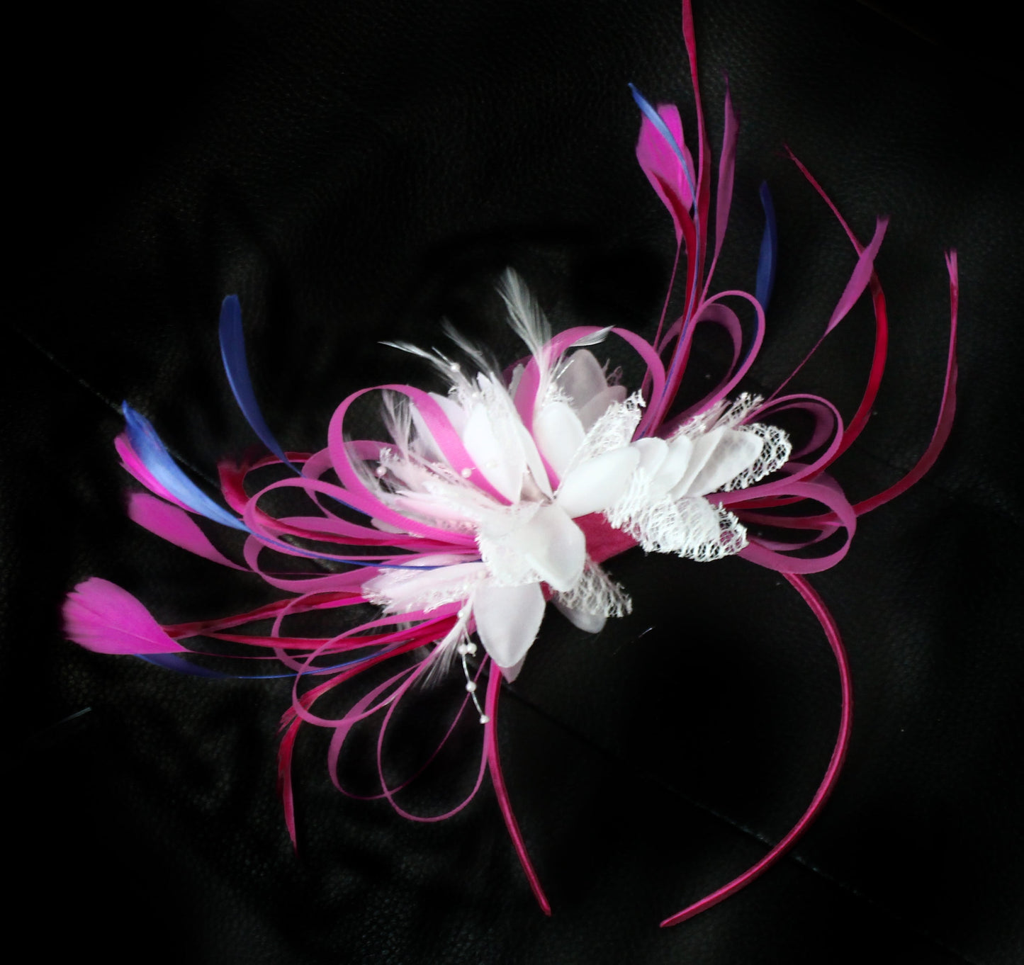 Fuchsia White and Cornflower Blue Hoopmix Fascinator