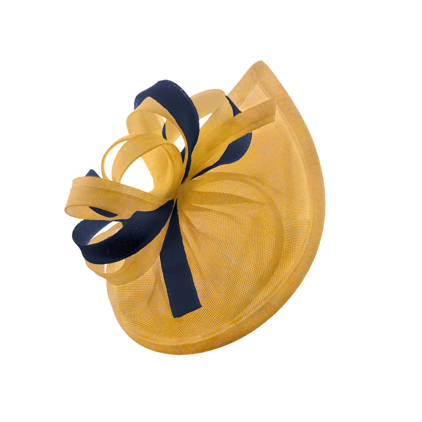 Caprilite Vegan MoonMix Hoop Fascinator Hat on Headband Wedding Ascot Races Bespoke Sinamay Disc - Gold Navy