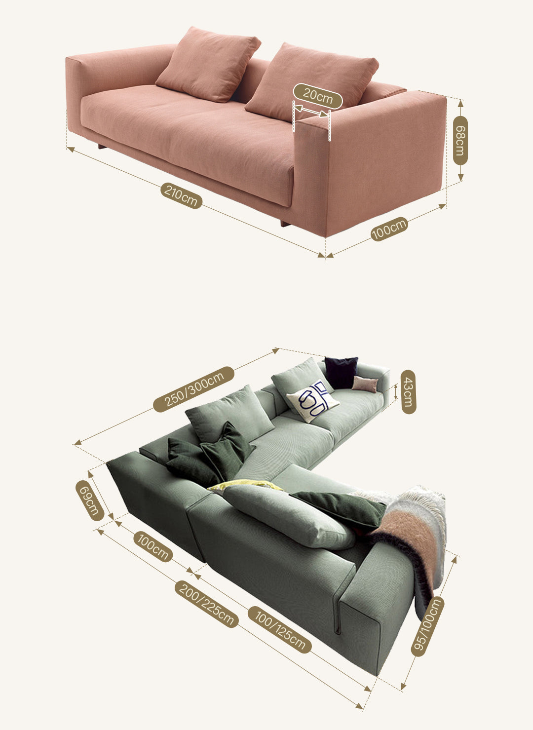 Goswell Two Seater, Three Seater Corner Sofa, Green