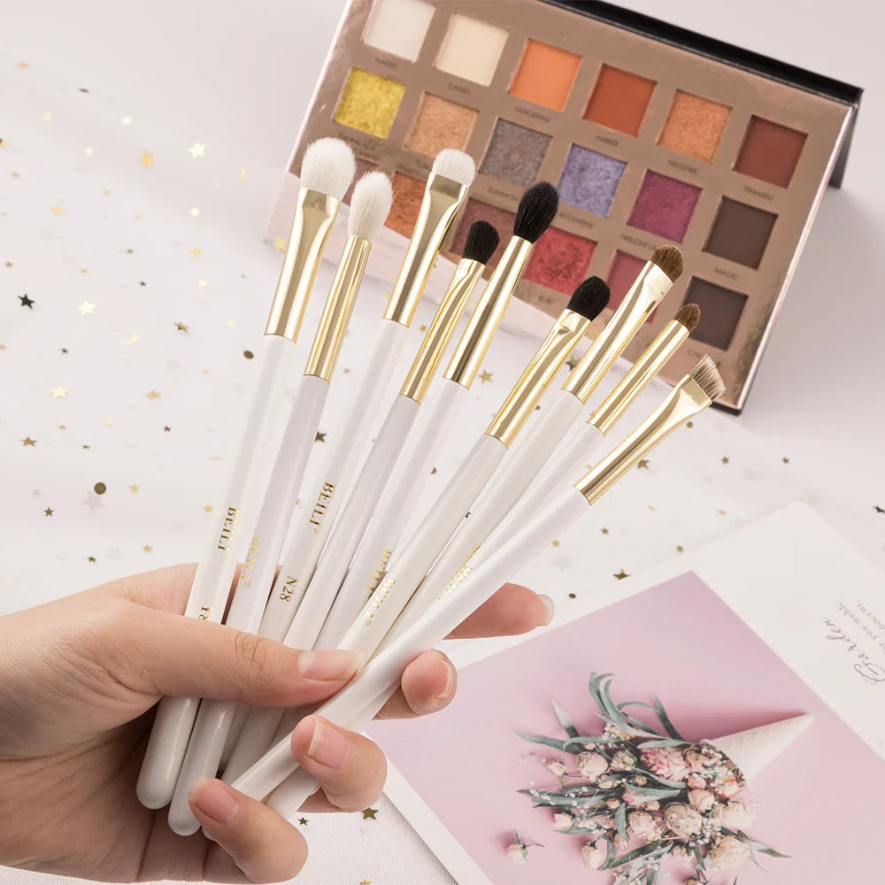 Customized Natural Goat Hair Eye Makeup Brushes Kit Flat Full Eyebrow Detail Brushes with Eye Shadow and Eyeliner
