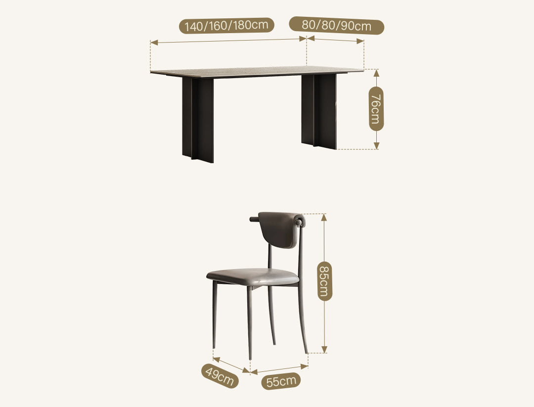 Hasegawa Dining Table, Sintered Stone With Black Legs