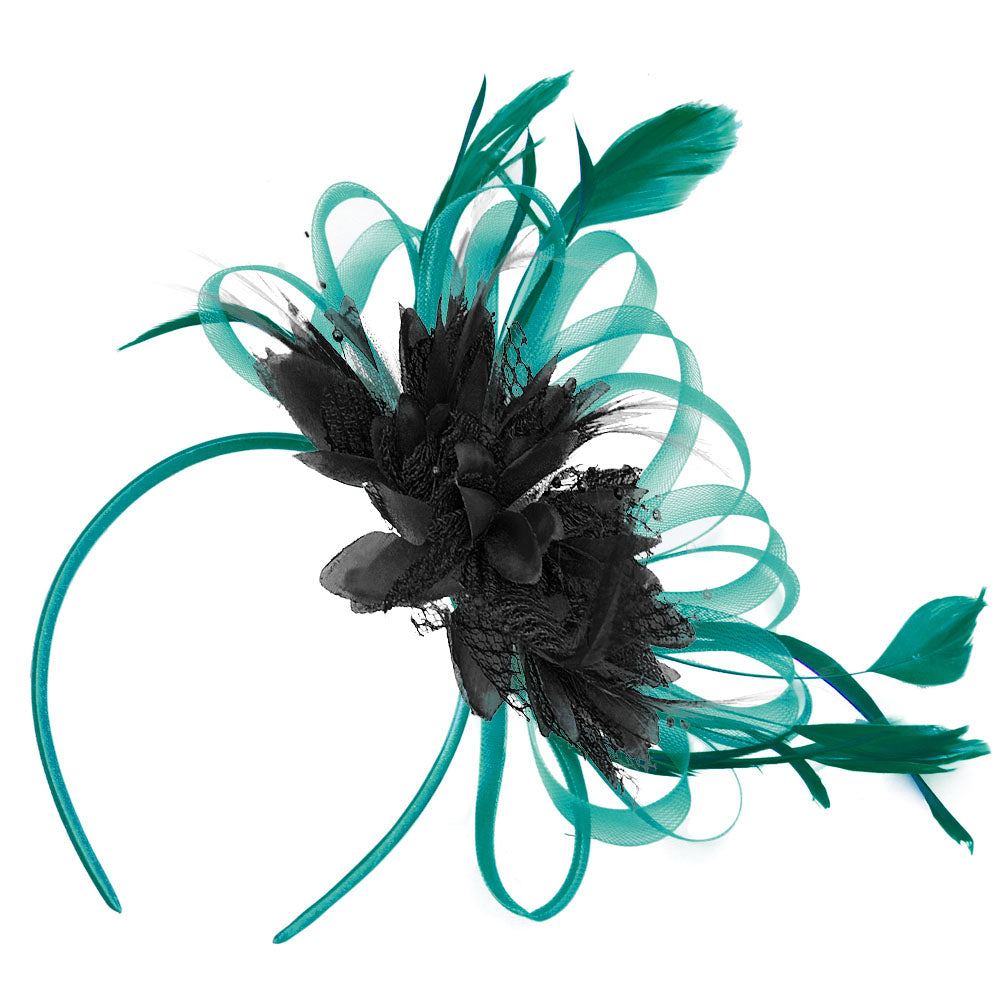 Teal and Black Hoopmix Fascinator on Headband