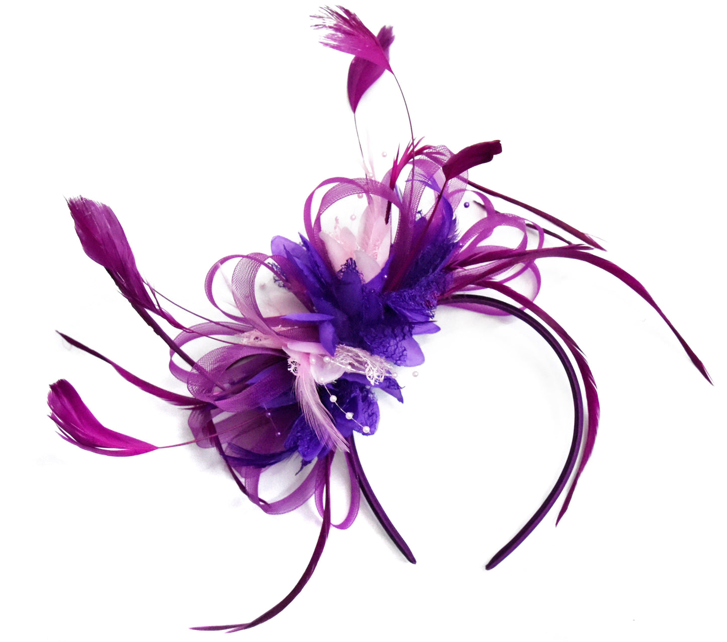 Hoopmix - Plum Cadbury and Baby Pink fascinator on Headband