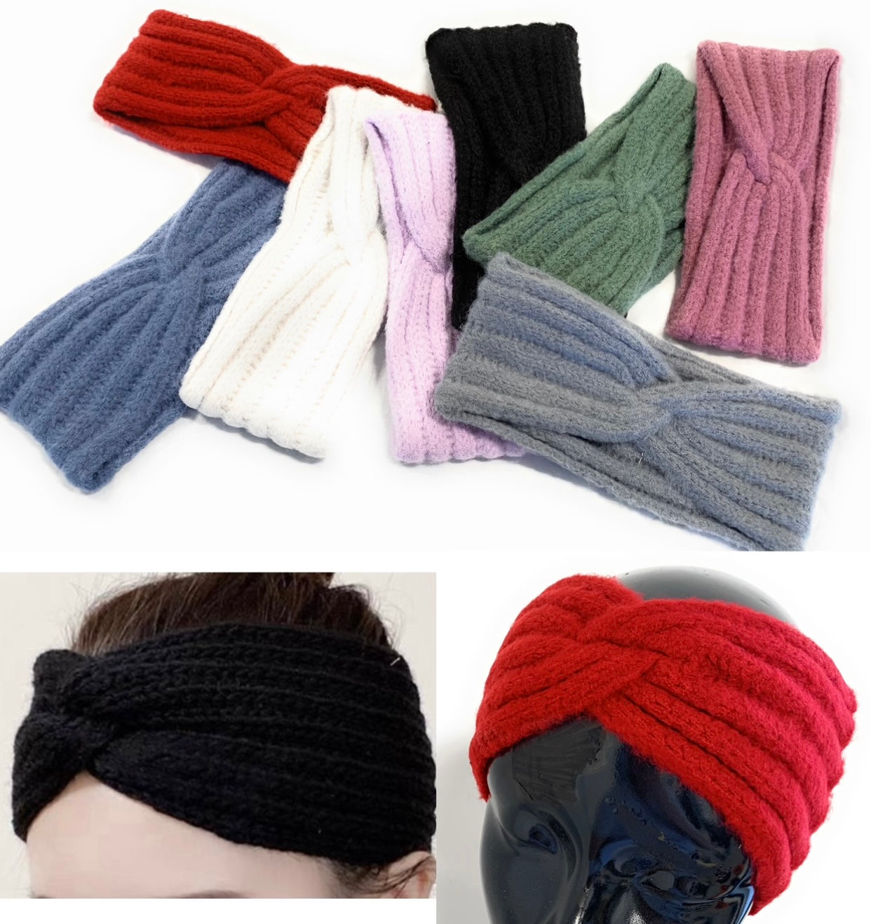 Women's Girls' Winter Warm Headband Knot Knit Woolly Head Ear Warmer Wrap Sweatband - Pastel Purple / Lilac