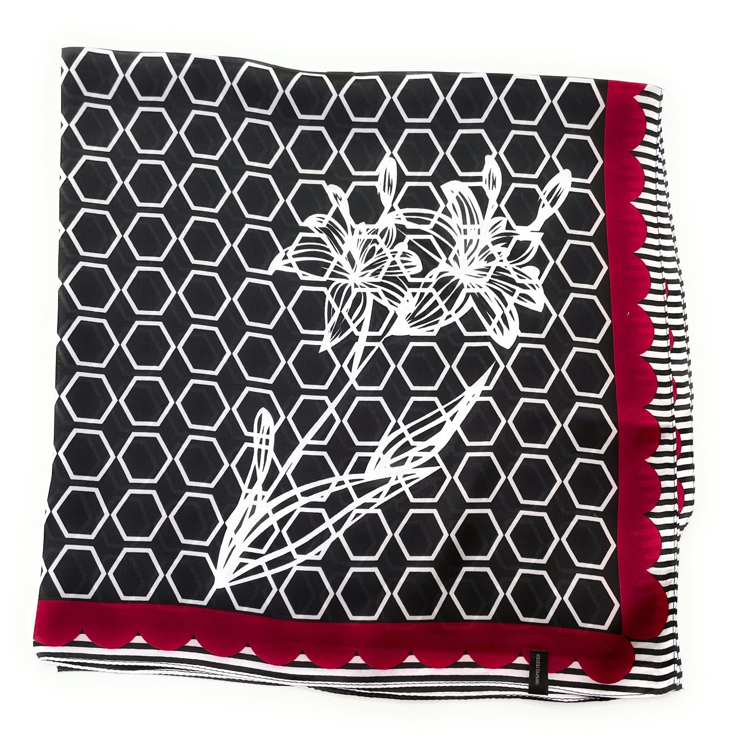 70cm x 70cm Square Silk Scarf Black Red White hexagon Scarf Thin Womens