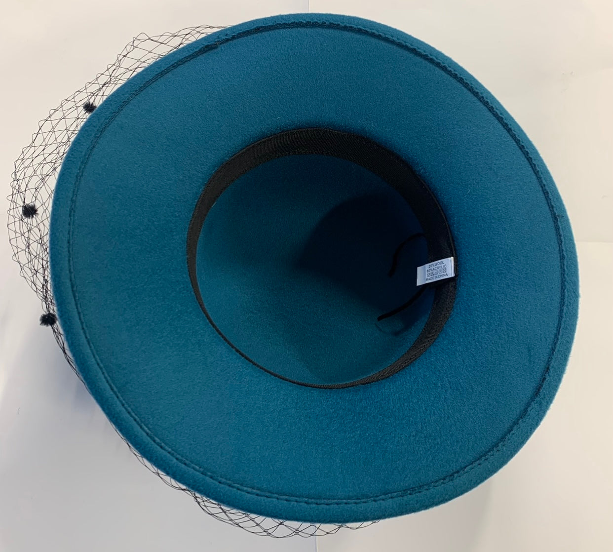 Large Wool Mix Teal Green Brim Fedora with Hat Veil Hatinator Fascinator