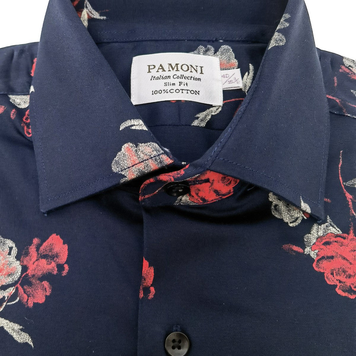Navy Floral Print Slim Fit Shirt