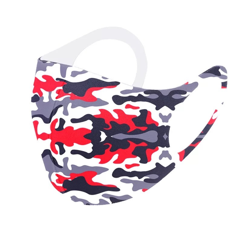 6 Pack Red Black Grey Camo Army Reusable Fabric Face Masks Covering Washable Adult Size