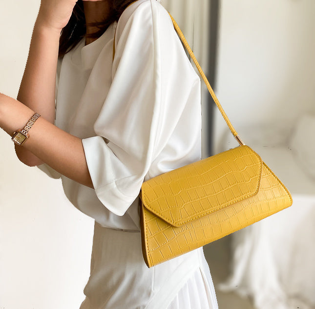 Caprilite Shoulder Bag Handbag Mustard Yellow Crocodile Embossed