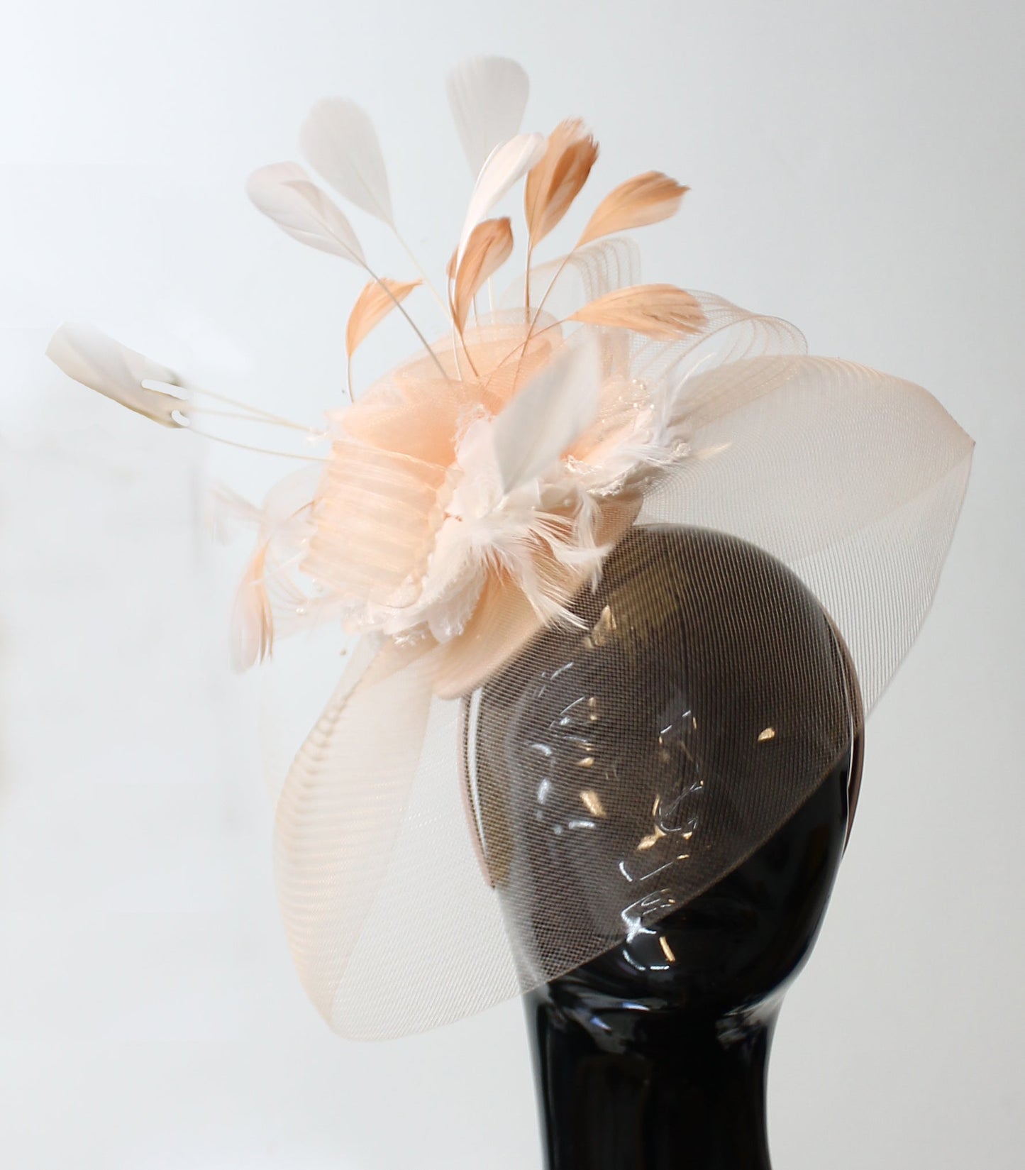 Popmix Plus - Nude Peach Pink and White with extra long Feathers Headband Veil