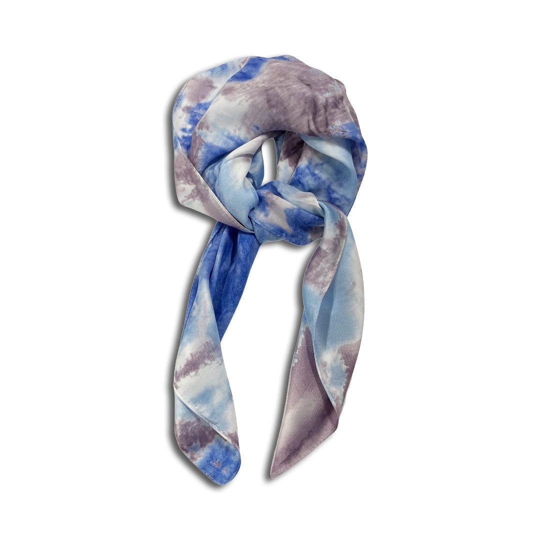 Blue Tie Dye Silky Thin Summer Spring Scarf Head Womens