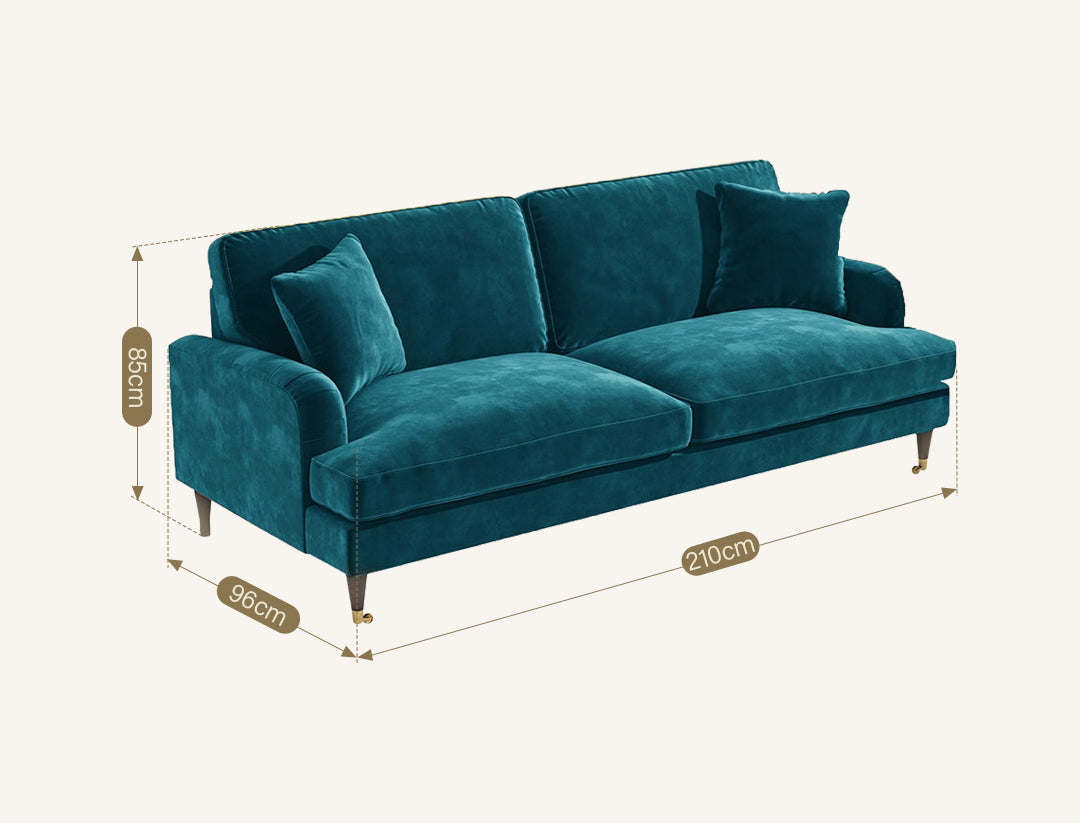 Ismail Two Seater Sofa, Loveseat, Velvet