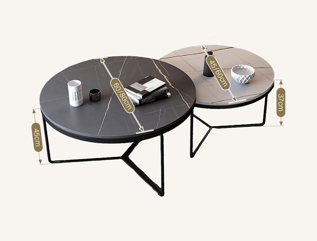 Iver Stone Round Nesting Coffee Table Set, Black & White