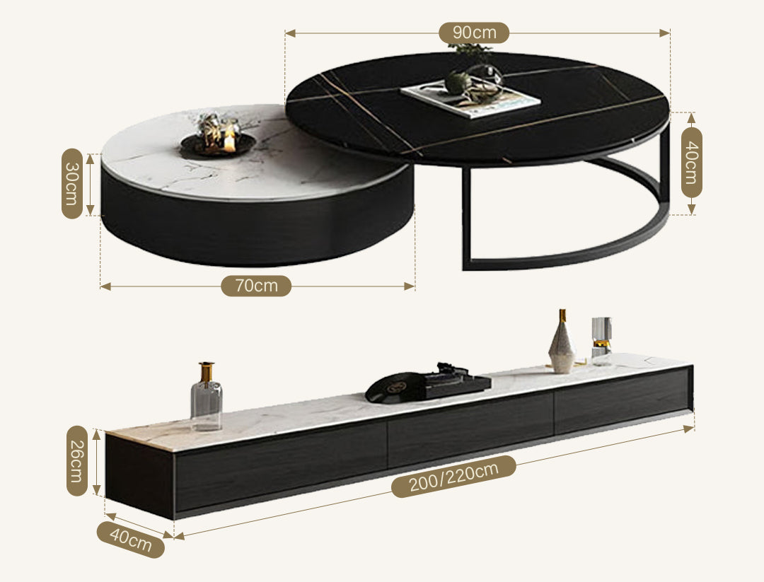 Kahoo Nesting Coffee Table, TV Stand, Sintered Stone