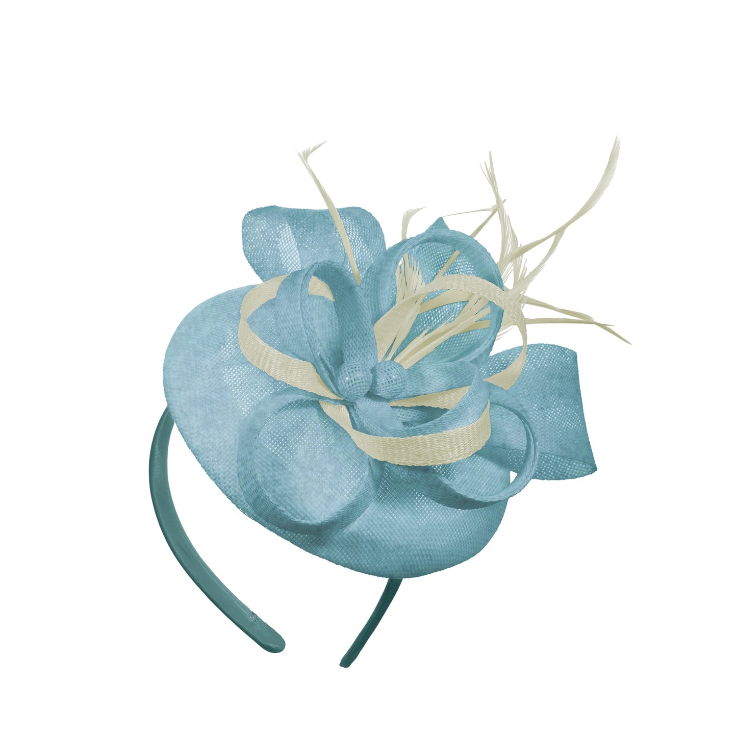 Light Blue Cream Mix Round Pillbox Bow Sinamay Headband Fascinator Weddings Ascot Hatinator Races