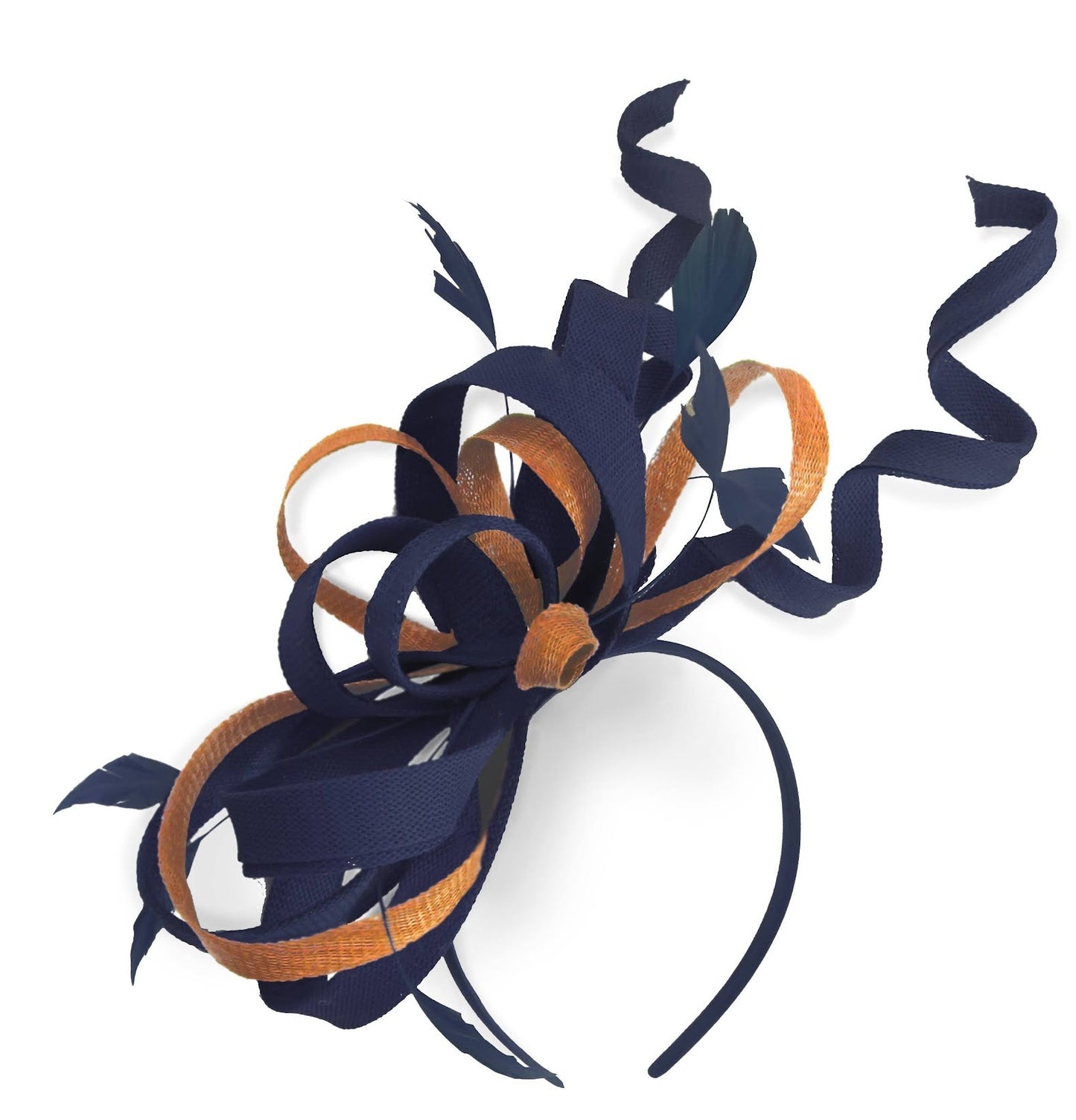 Caprilite Navy and Apricot Orange Wedding Swirl Fascinator Headband Alice Band Ascot Races Loop Net