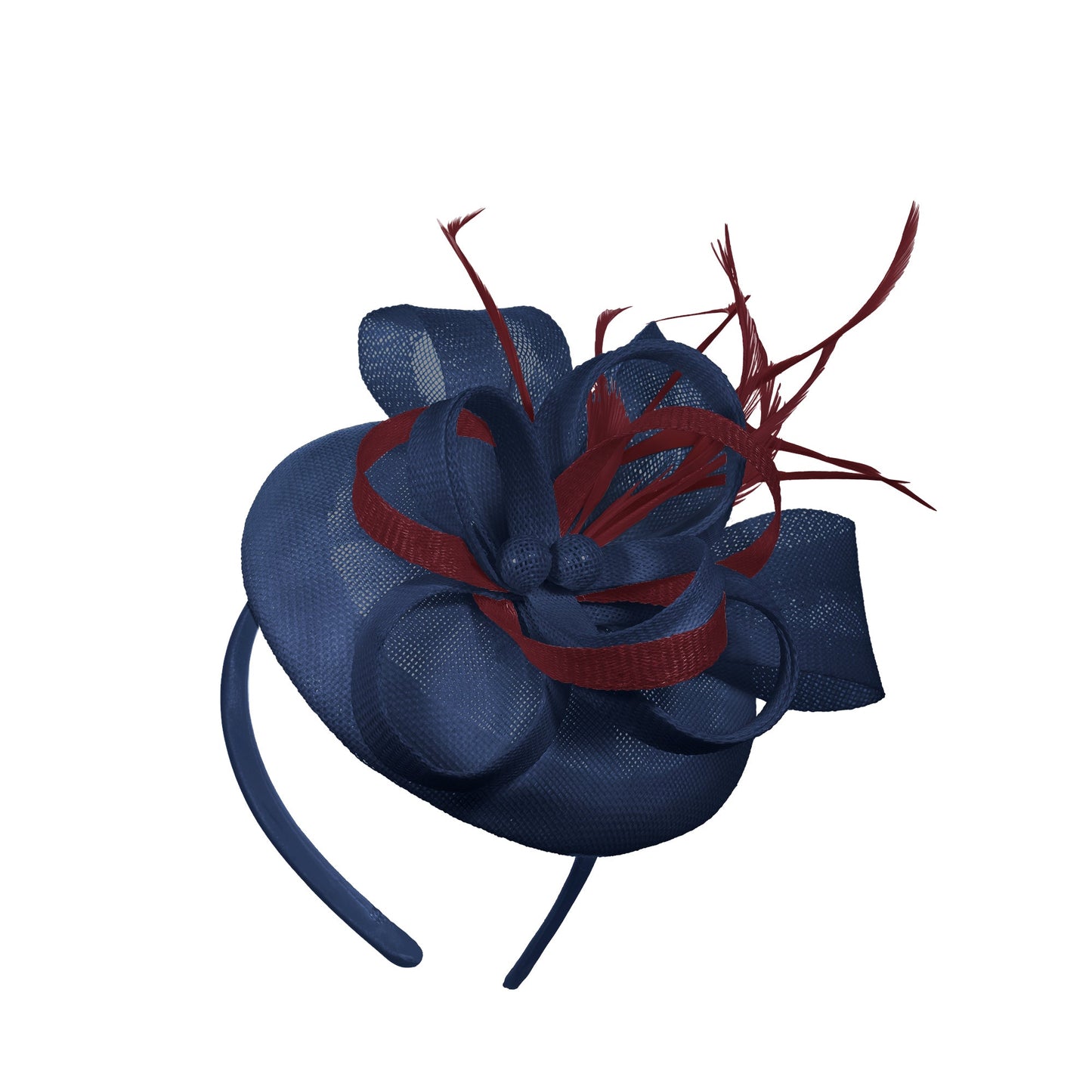 Navy Burgundy Mix Round Pillbox Bow Sinamay Headband Fascinator Weddings Ascot Hatinator Races