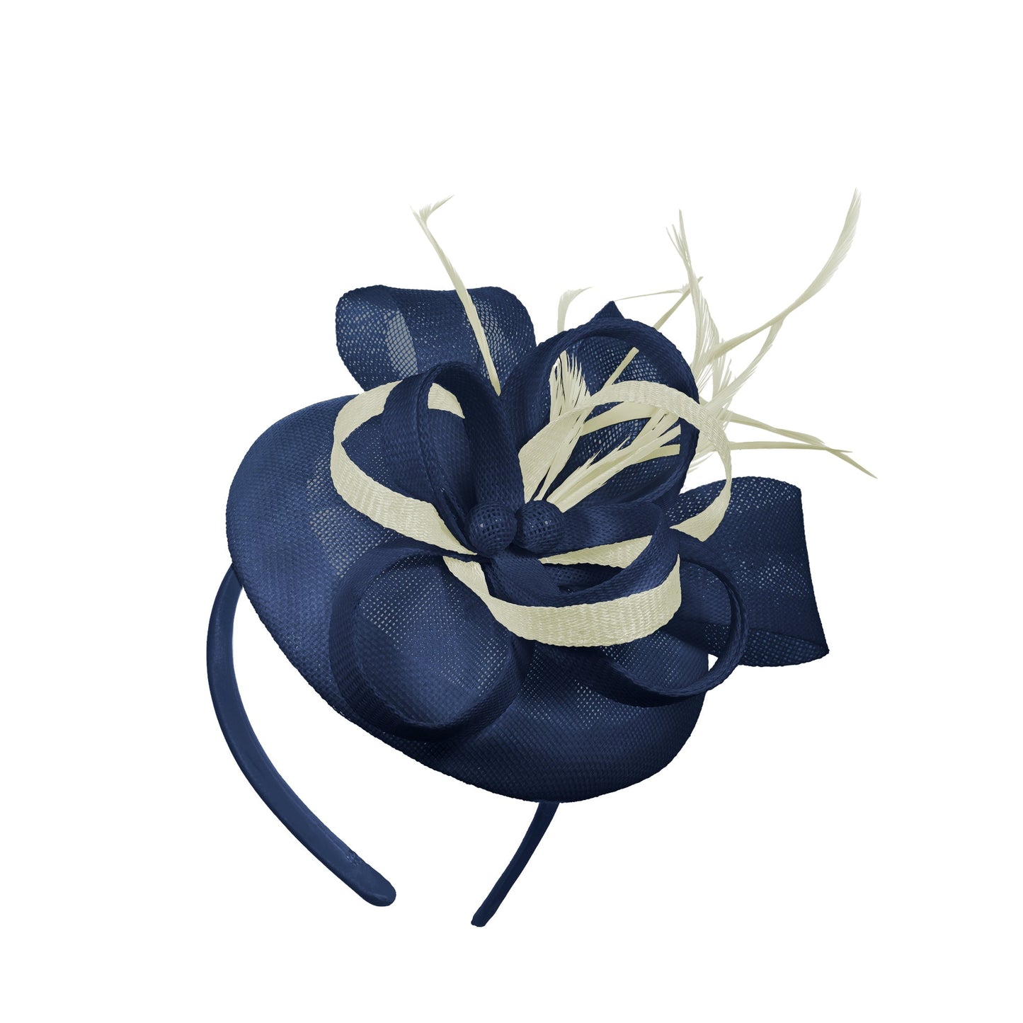 Navy Cream Mix Round Pillbox Bow Sinamay Headband Fascinator Weddings Ascot Hatinator Races