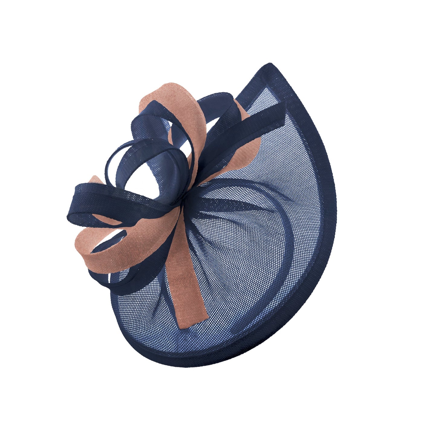 Caprilite Vegan MoonMix Hoop Fascinator Hat on Headband Wedding Ascot Races Bespoke Sinamay Disc - Navy Dusty Pink