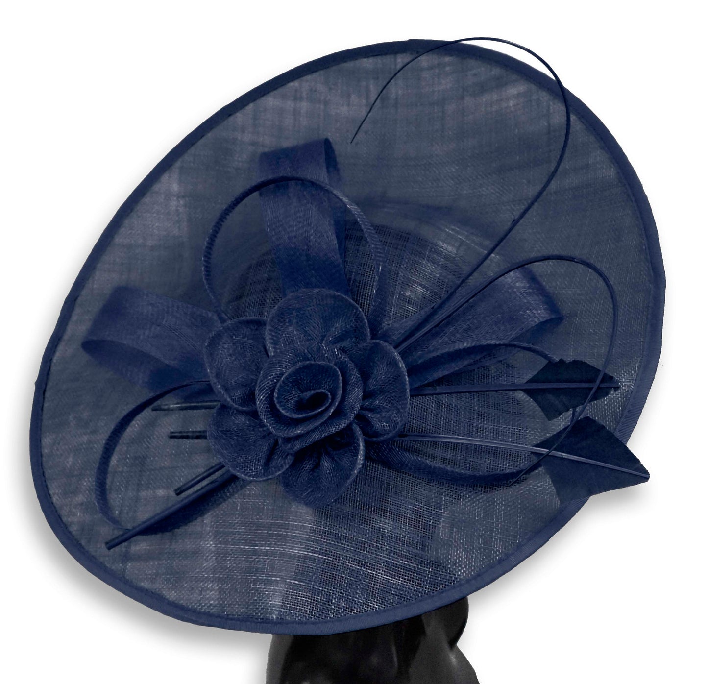 Navy Dark Blue 41cm Large SInamay Hatinator Disc Saucer Brim Hat Fascinator on Headband