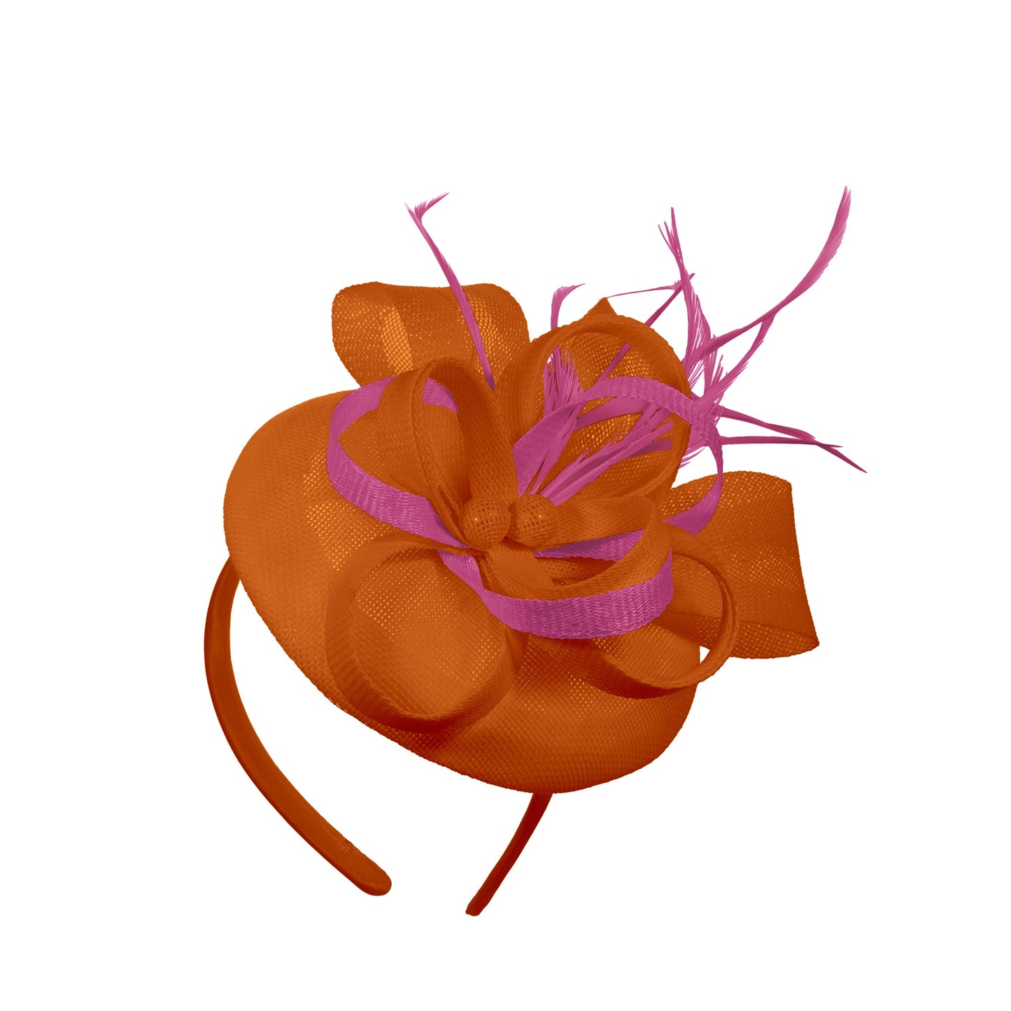 Orange Fuchsia Mix Round Pillbox Bow Sinamay Headband Fascinator Weddings Ascot Hatinator Races
