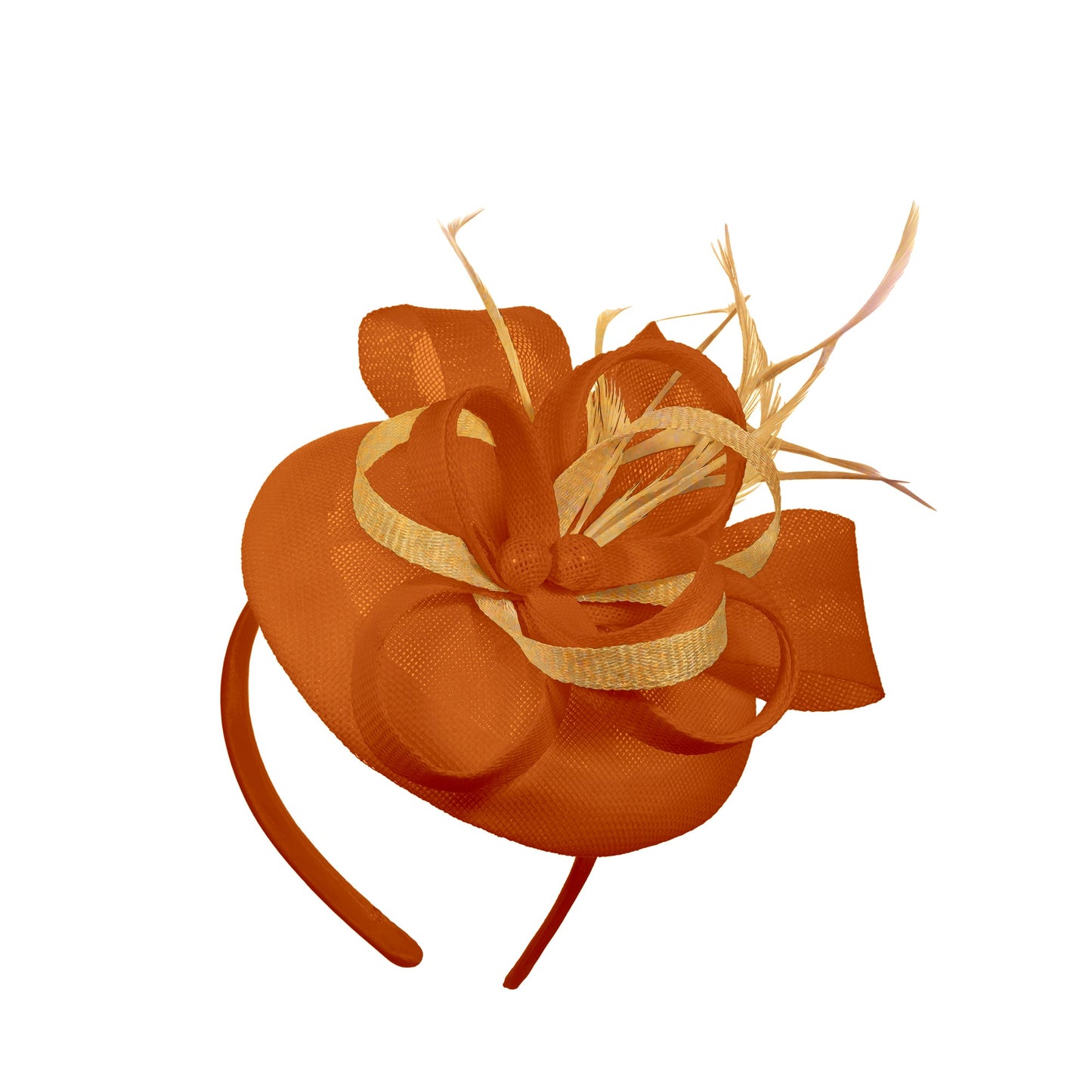 Orange Gold Mix Round Pillbox Bow Sinamay Headband Fascinator Weddings Ascot Hatinator Races