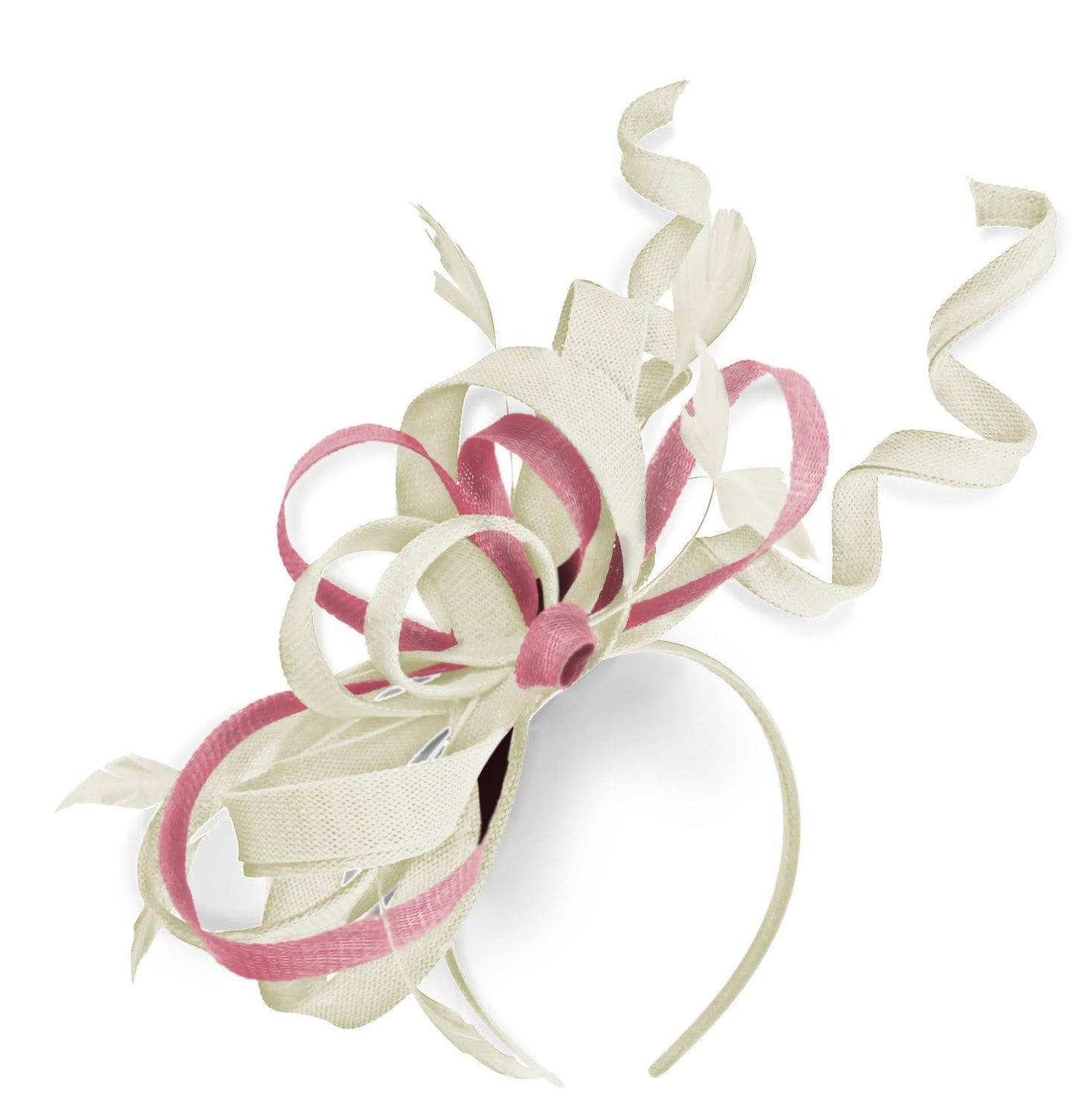 Caprilite Cream Ivory and Baby PinkWedding Swirl Fascinator Headband Alice Band Ascot Races Loop Net