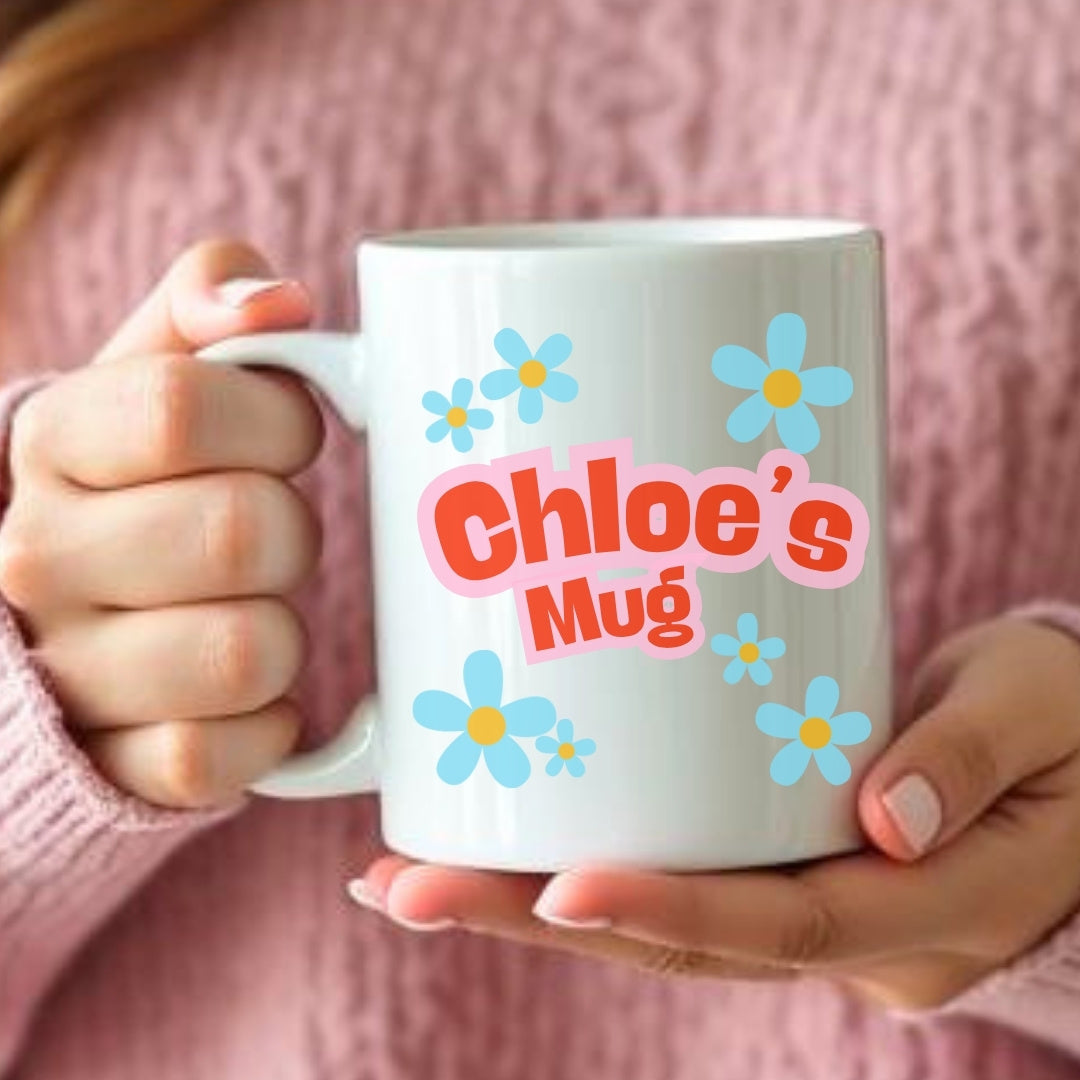 Personalised Blue Daisy Name Mug, Candle & Socks Gift Hamper | Sister Friend Daughter
