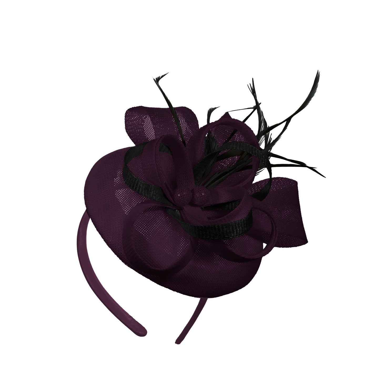 Plum Black Mix Round Pillbox Bow Sinamay Headband Fascinator Weddings Ascot Hatinator Races