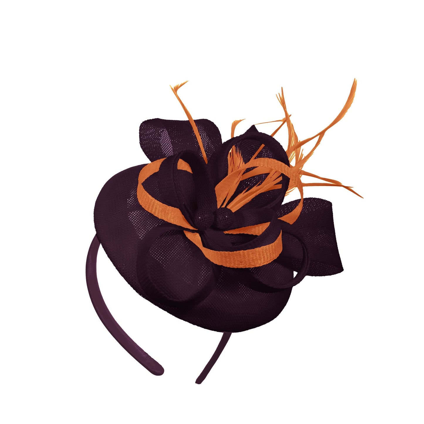 Plum Burnt Orange Mix Round Pillbox Bow Sinamay Headband Fascinator Weddings Ascot Hatinator Races