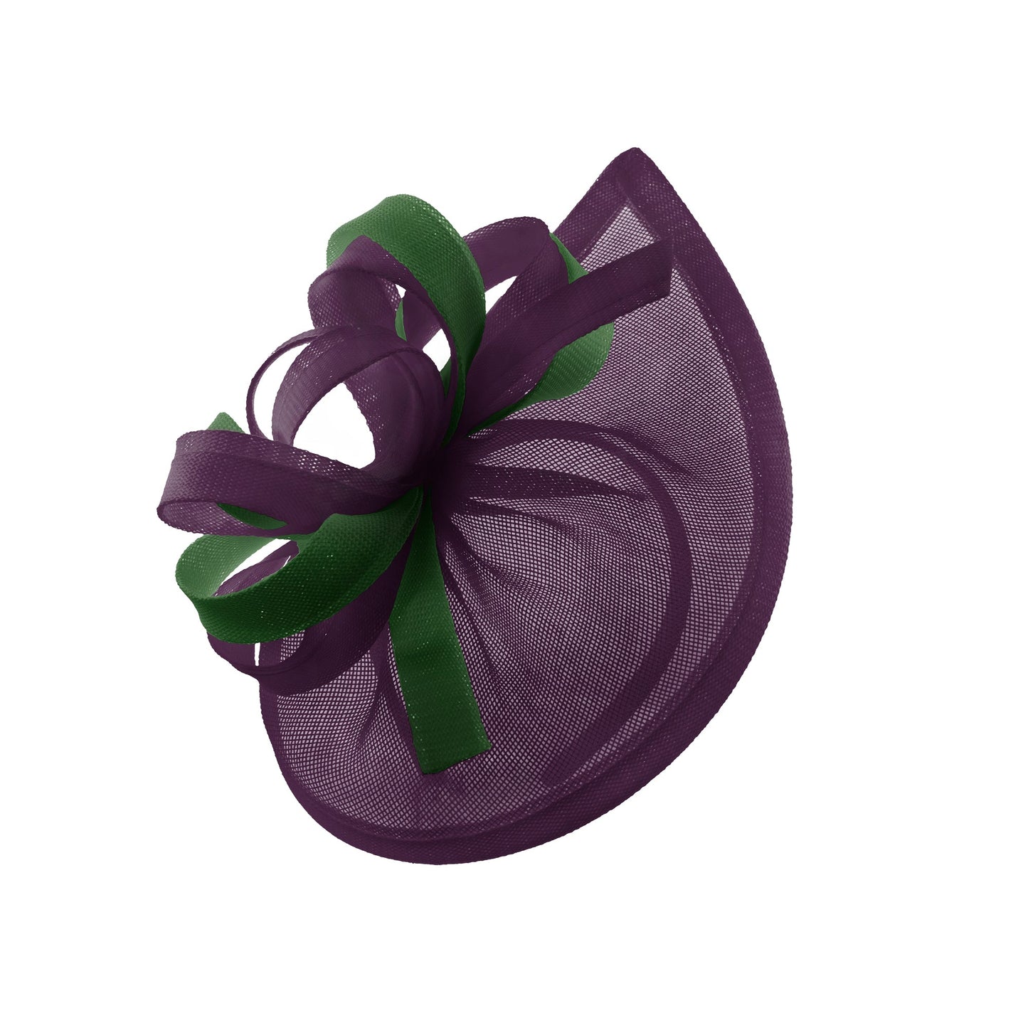 Caprilite Vegan MoonMix Hoop Fascinator Hat on Headband Wedding Ascot Races Bespoke Sinamay Disc - Plum Green