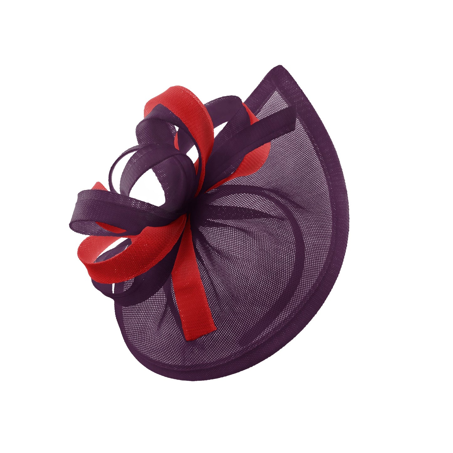 Caprilite Vegan MoonMix Hoop Fascinator Hat on Headband Wedding Ascot Races Bespoke Sinamay Disc - Plum Red