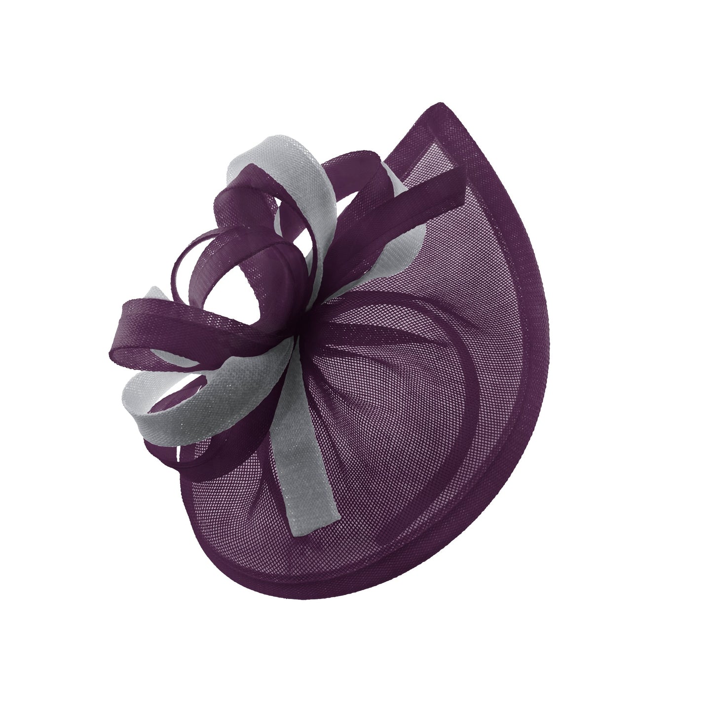 Caprilite Vegan MoonMix Hoop Fascinator Hat on Headband Wedding Ascot Races Bespoke Sinamay Disc - Plum Silver