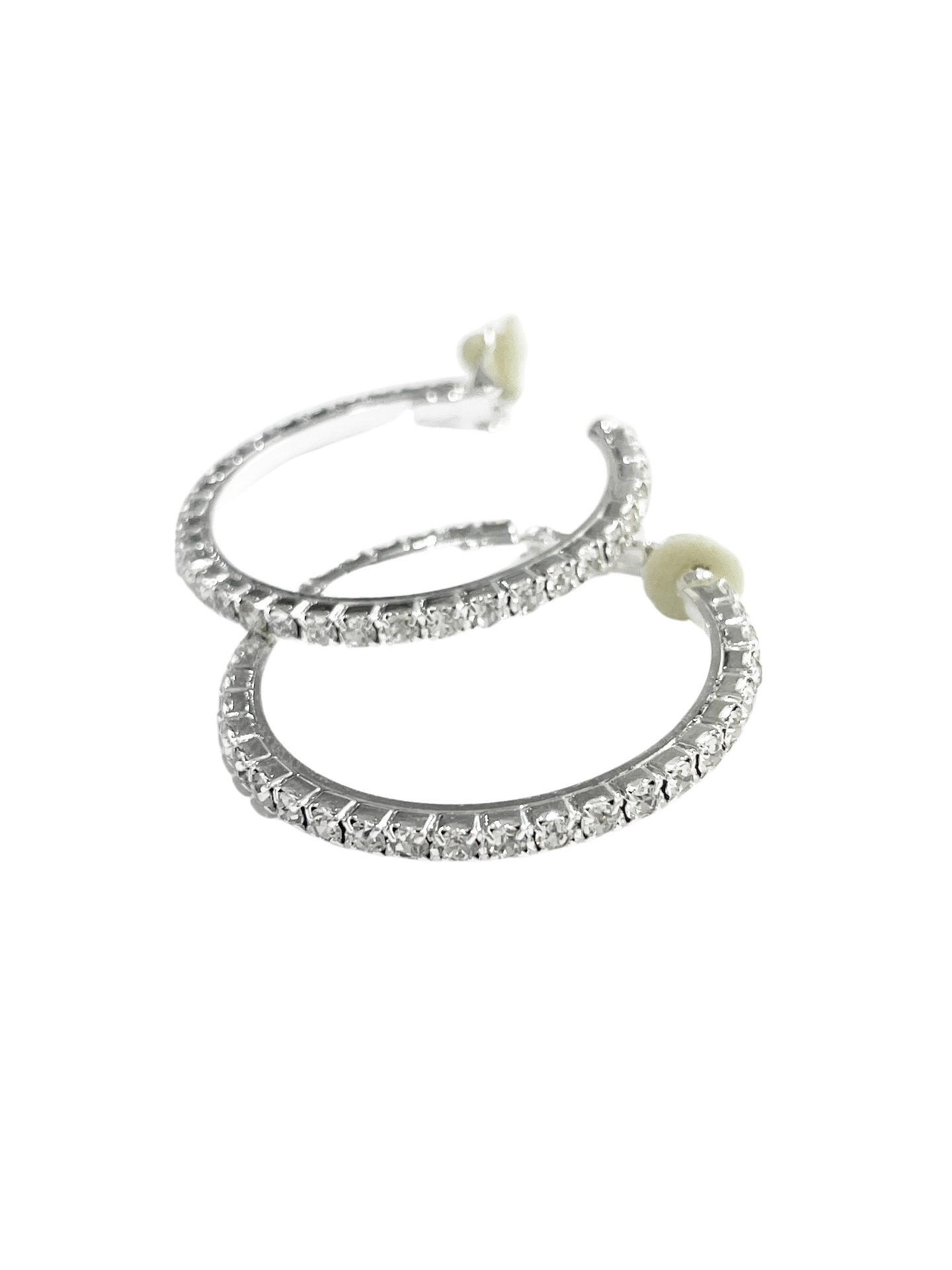 3cm Silver CLIP ON Fake Pierce-Look DIAMANTE crystal Hoops Comfy HOOP EARRINGS